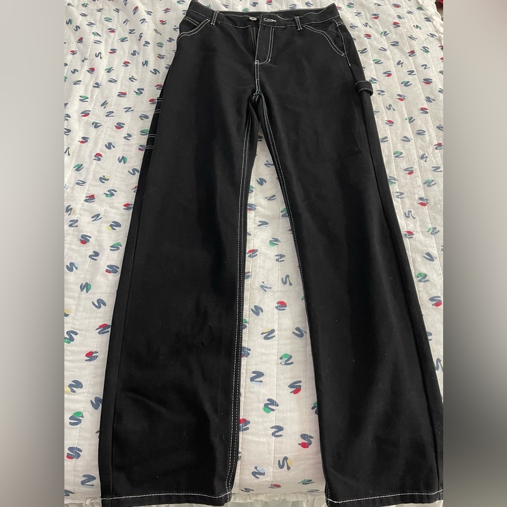 Blue Savy Women’s Mom Fit Straight Leg Black Denim Carpenter Jeans Y2K